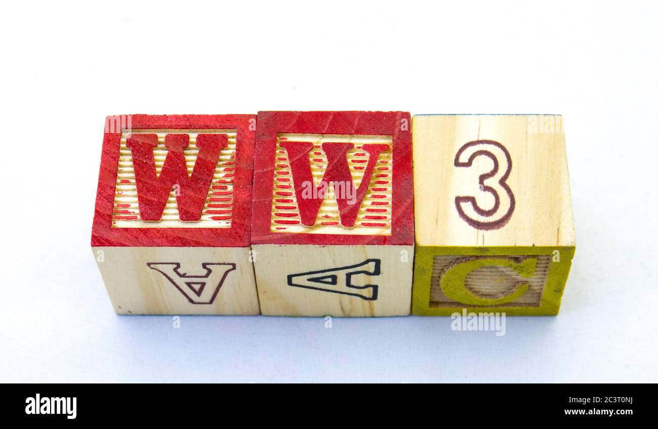 The term WW3 visually displayed on a clear background with the use of toy blocks on a clear background image with copy space Stock Photo