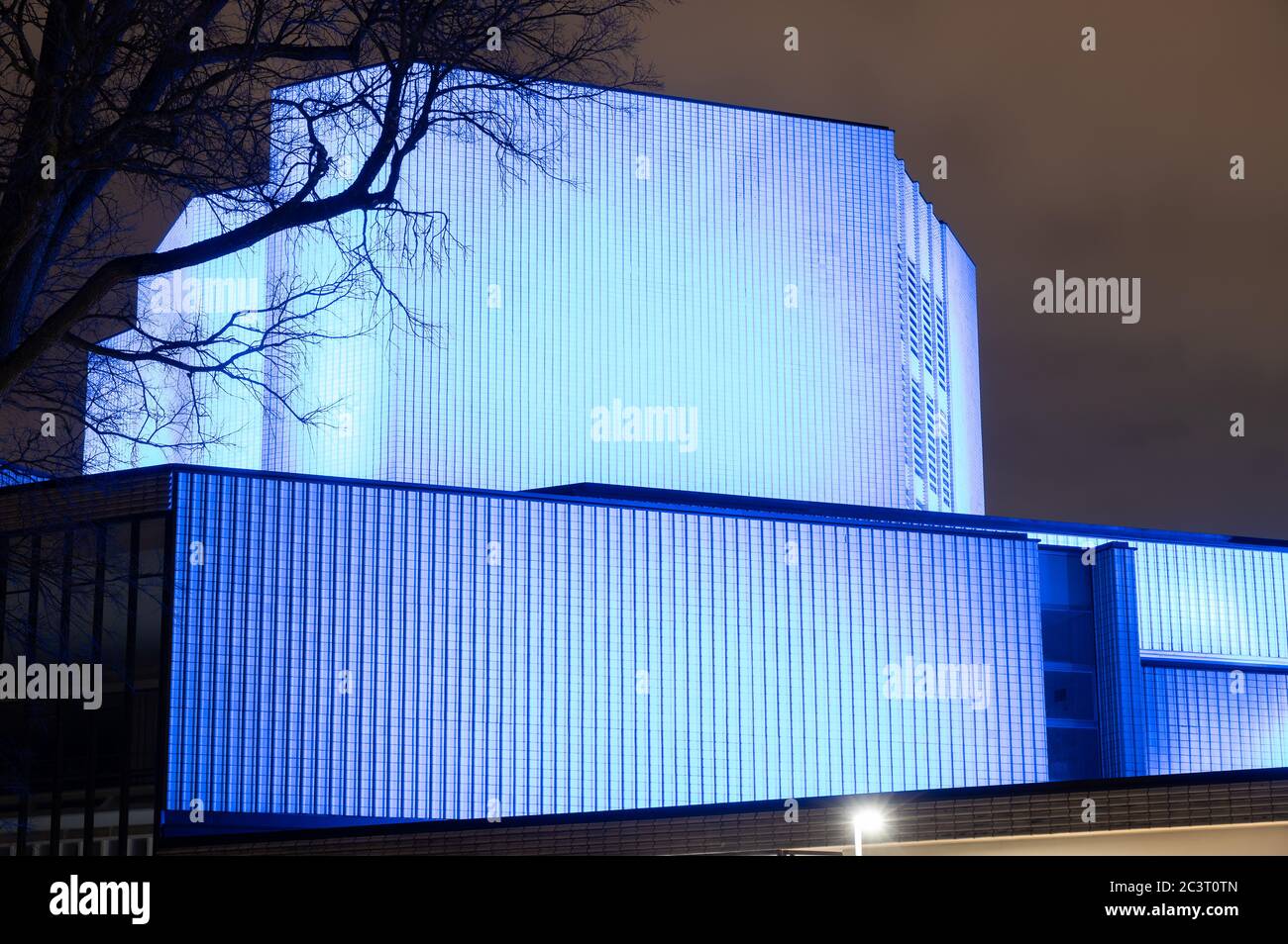 Illuminated Helsinki city theater building in Kallio Stock Photo - Alamy