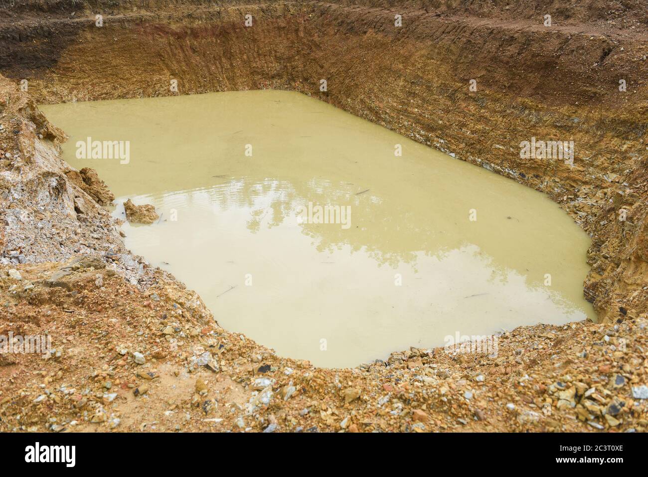 Mud pond in arid season / drill pond water Stock Photo