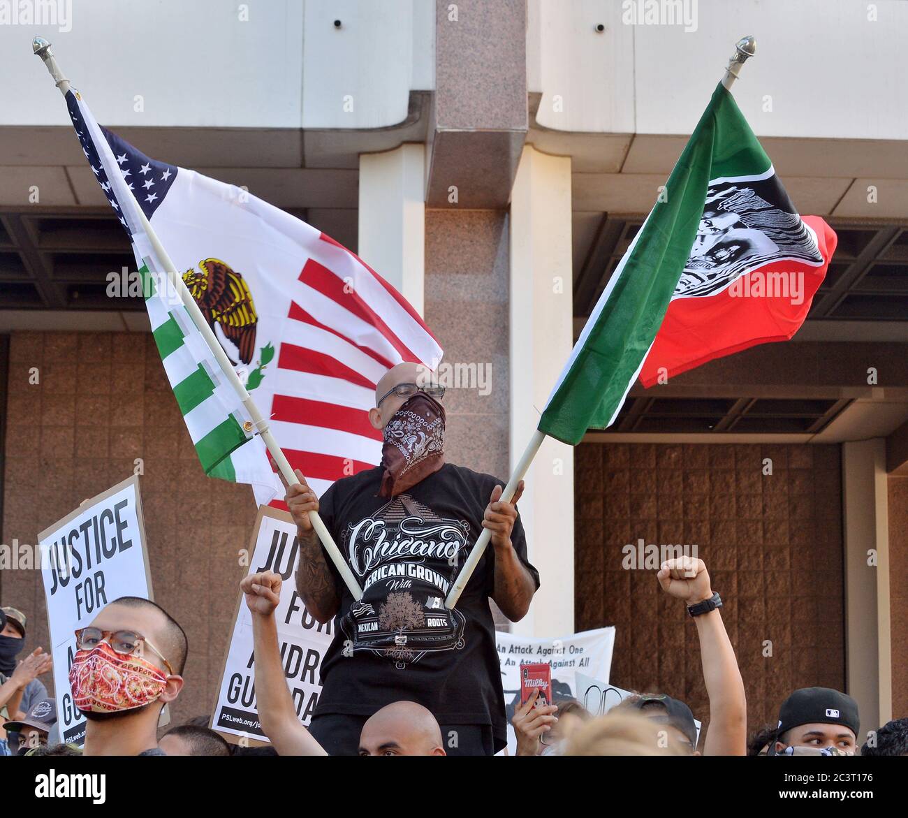 Compton, United States. 22nd June, 2020. Protesters and sheriff's