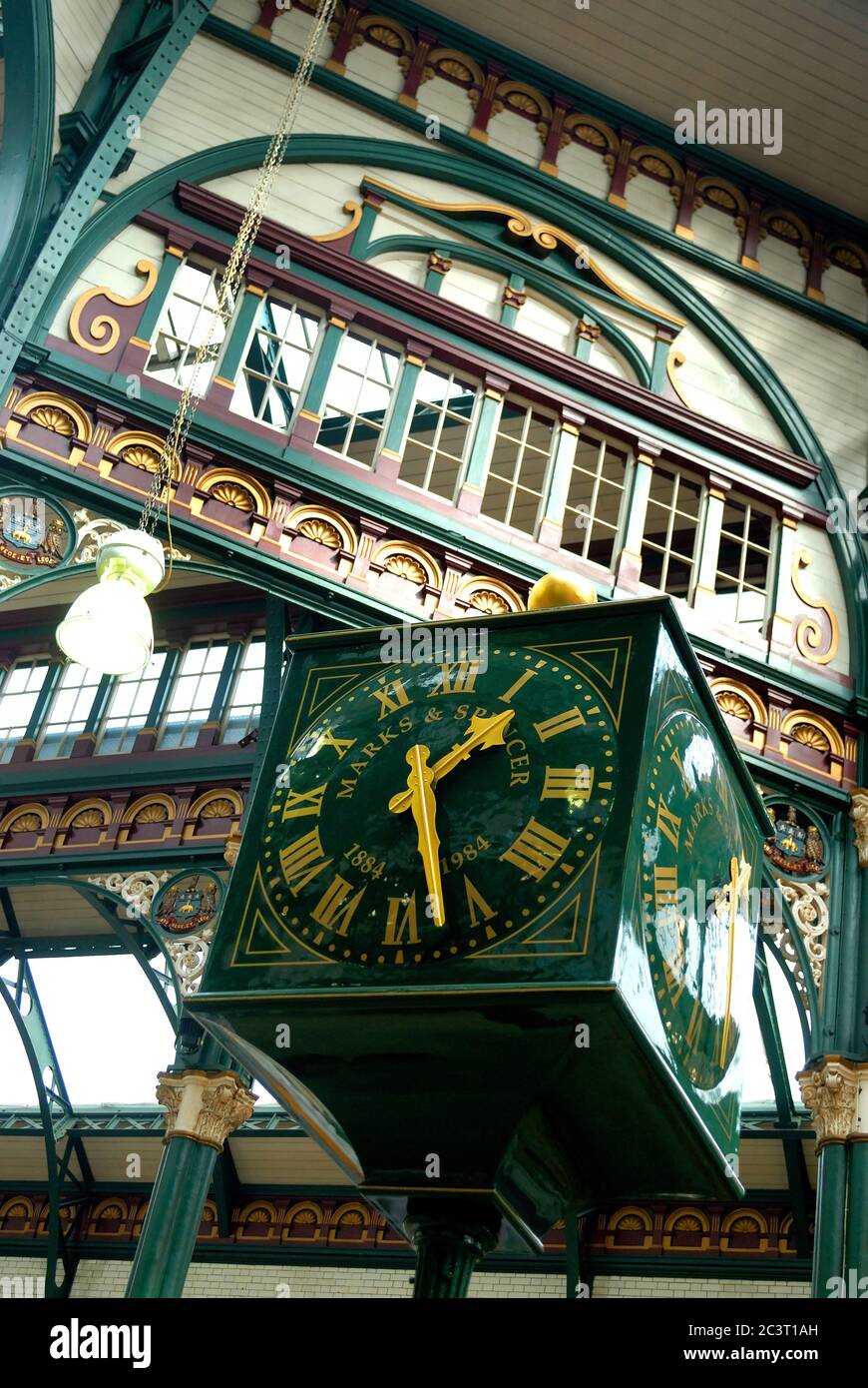 Marks and Spencer Centenary Clock, Kirkgate Market, Leeds Stock Photo