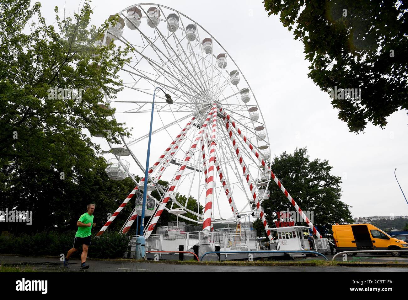 Prague, Czech Republic. 19th June, 2020. A Ferris wheel is seen in Podoli  locality in Prague, Czech Republic, on June 19, 2020. The wheel arose next  to the swimming pool in Prague's