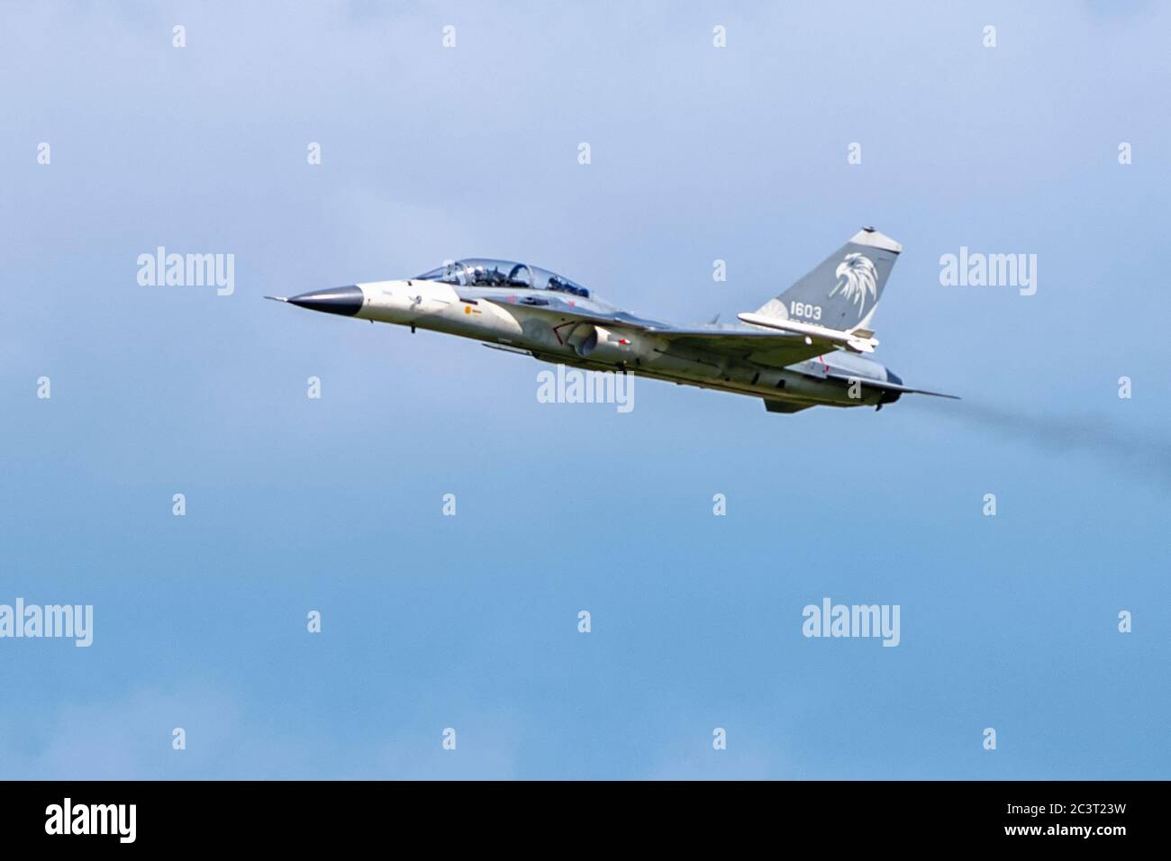 Taichung, Taiwan, June 22, 2020.  Taiwan launches from its Ching Chuan Kang air base the Brave Eagle, Taiwan’s first indigenous advanced jet trainer. Stock Photo