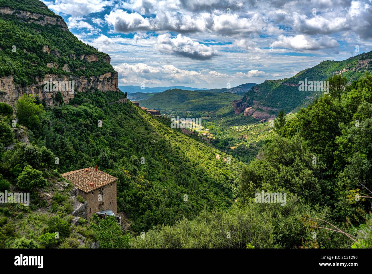 Vall del Tenes from Sant Miquel del Fai medieval benedictine monastery,  Catalunya, Spain Stock Photo - Alamy