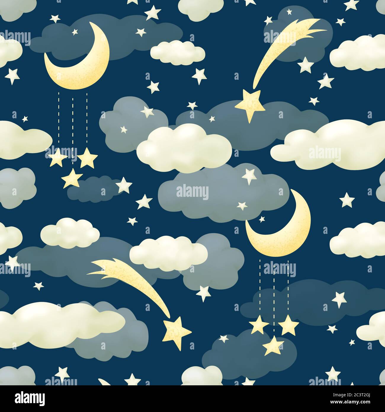 Seamless pattern clouds night blue sky. Wallpapers for baby playroom or
