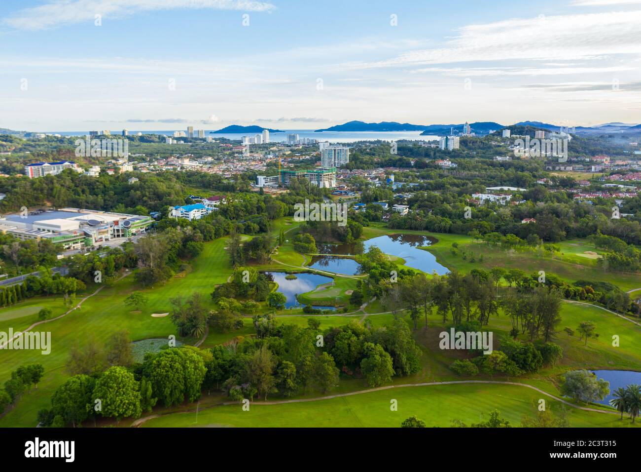 Aerial view putting green and beautiful turf golf course in Kota