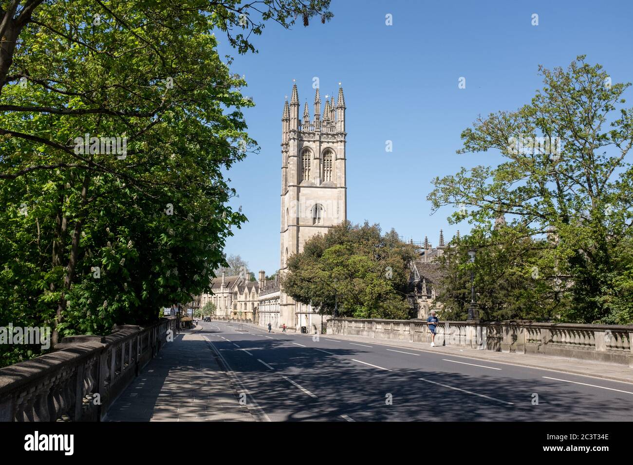 Magdalen Bridge  and Magdalen Chapel tower seen during covid-19 lockdown, Oxford Stock Photo