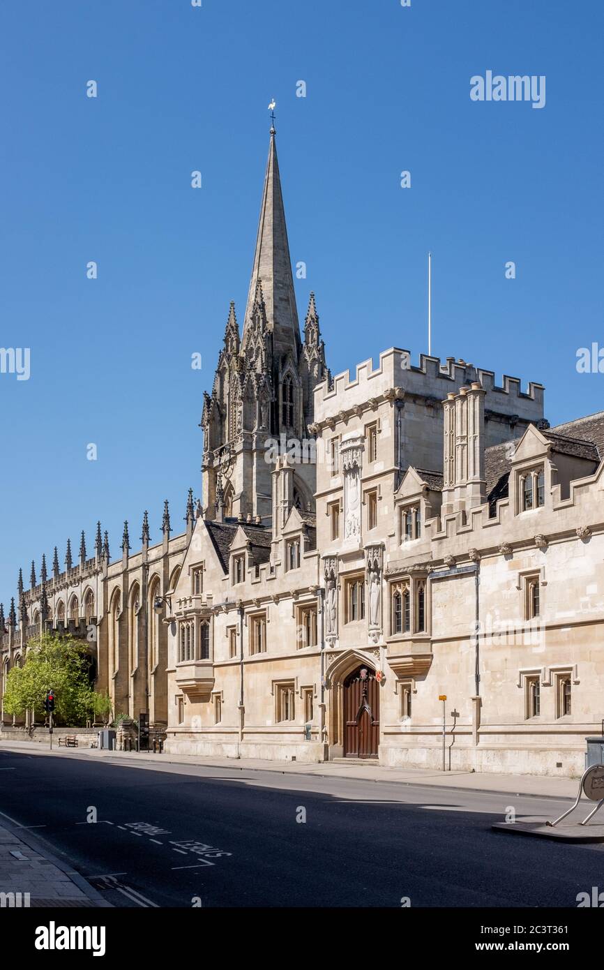 All Souls College and the spire of University Church of St Mary the Virgin Oxford - see from the High Street Stock Photo