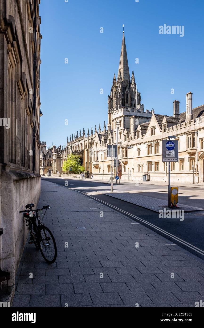 All Souls College and the spire of University Church of St Mary the Virgin Oxford - see from the High Street Stock Photo