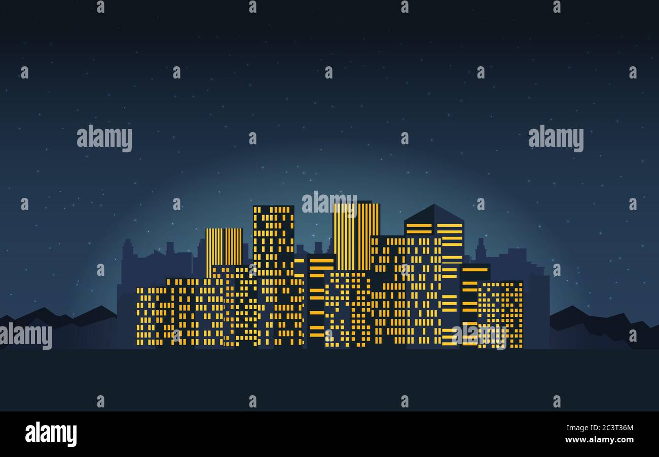 Night cityscape in flat style Stock Vector Image & Art - Alamy