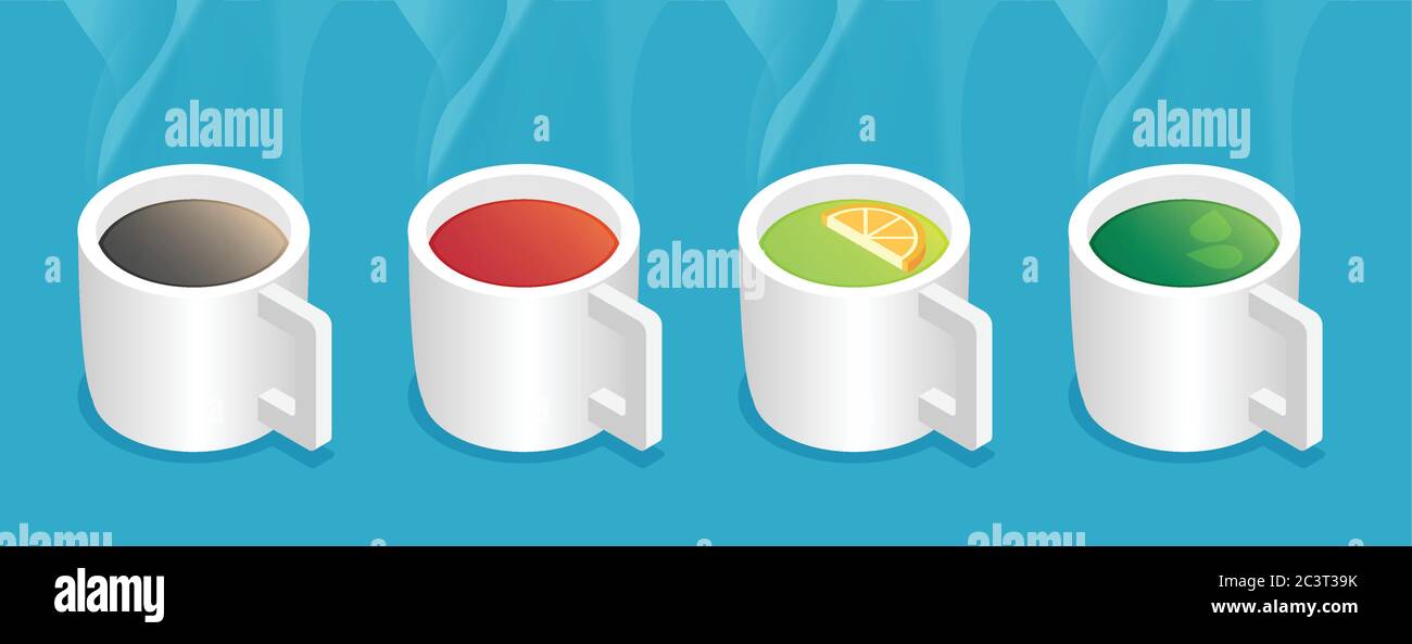 Set of the isometric mugs Stock Vector