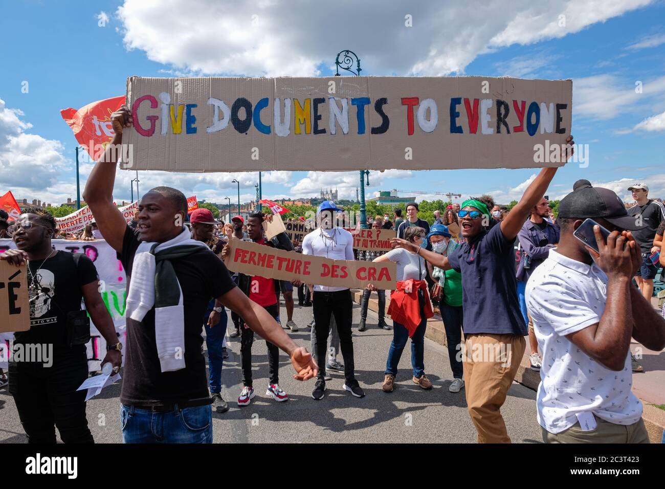 On 20/06/2020, Lyon, Auvergne-Rhône-Alpes, France. Demonstration by undocumented migrants in the framework of World Refugee Day. Stock Photo