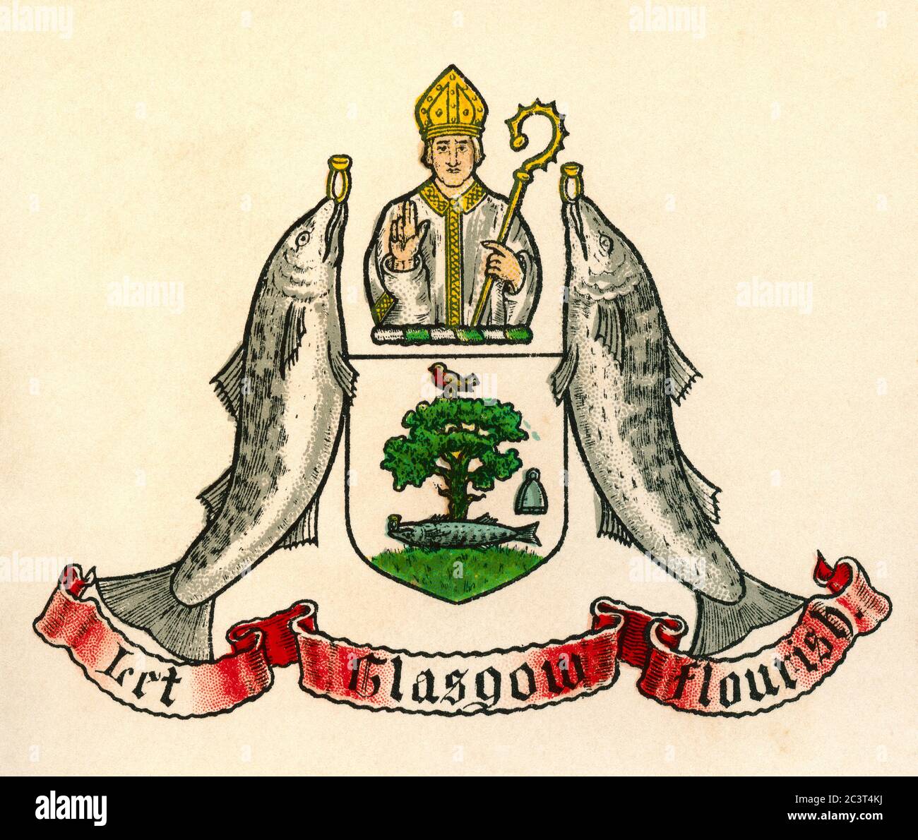 Coat of arms of Glasgow, Scotland. From The Business Encyclopaedia and Legal Adviser, published 1907. Stock Photo