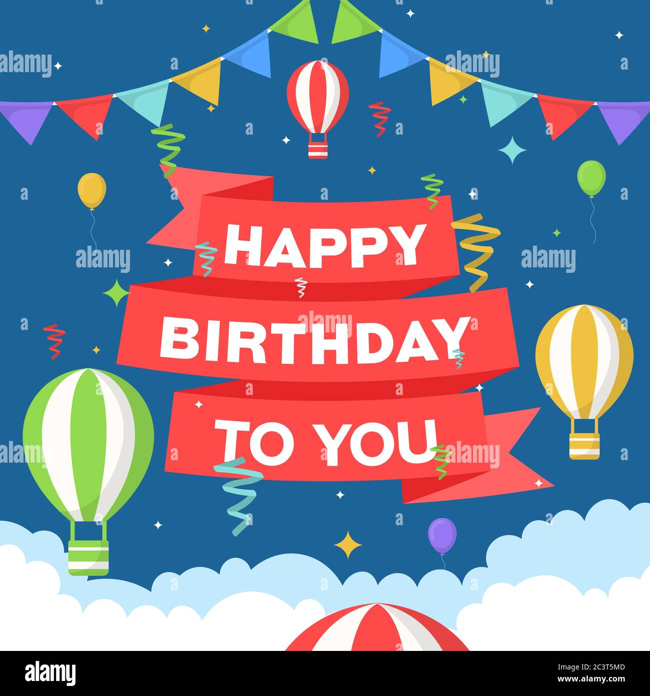 Happy Birthday Celebration Party Balloon Confetti Banner Greeting Card Stock Vector Image & Art