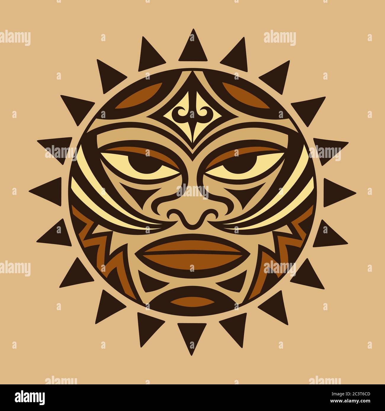 Color ethnic symbol-mask of the Maori people - Tiki. Thunder-like is symbol of God. Sacrad tribal sign in the Polenesian style for application of Tatt Stock Vector