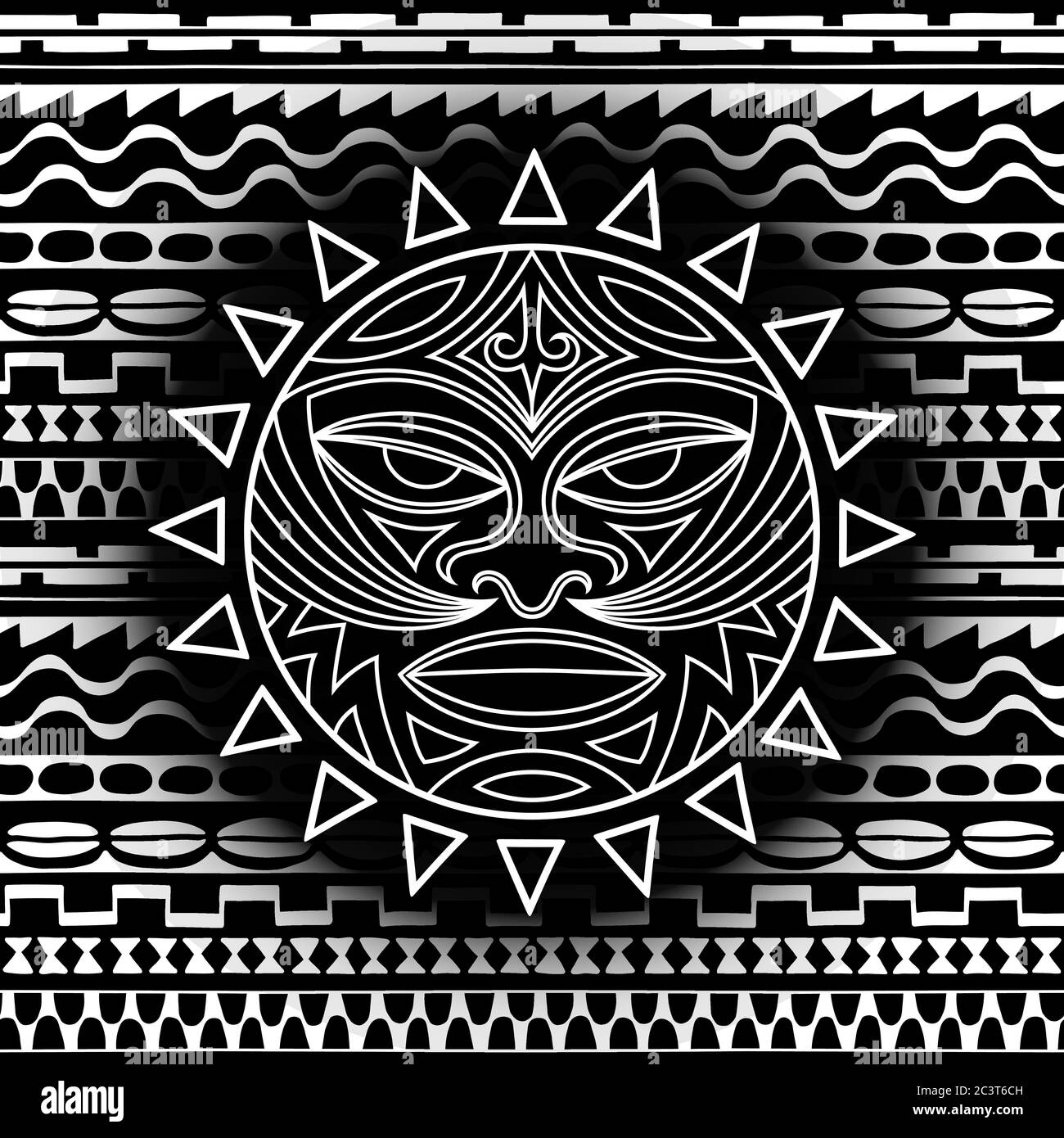 Ethnic symbol-mask of the Maori people - Tiki on seamless pattern. Thunder-like is symbol of God. Sacrad tribal sign in the Polenesian style for appli Stock Vector