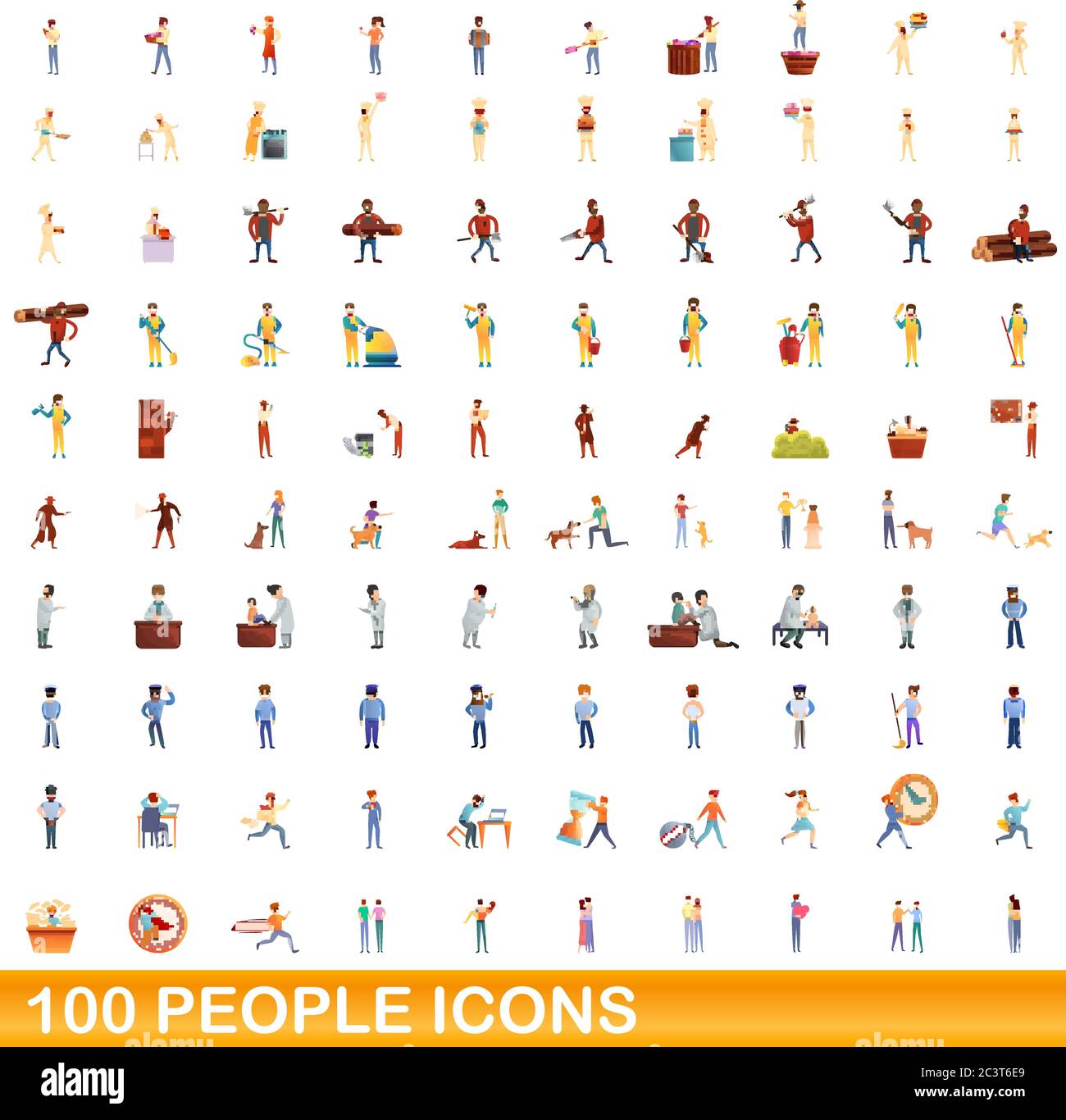 100 people icons set. Cartoon illustration of 100 people icons vector ...