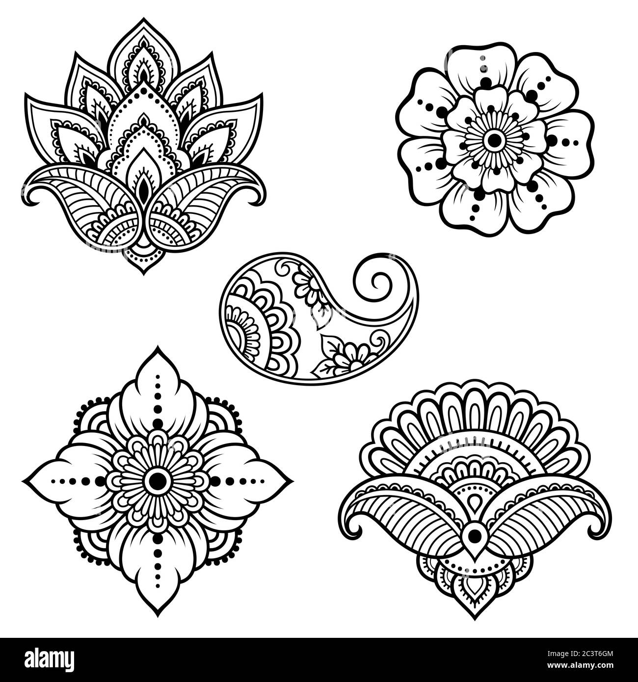 Set of Mehndi flower pattern for Henna drawing and tattoo. Decoration in  ethnic oriental, Indian style Stock Vector Image & Art - Alamy