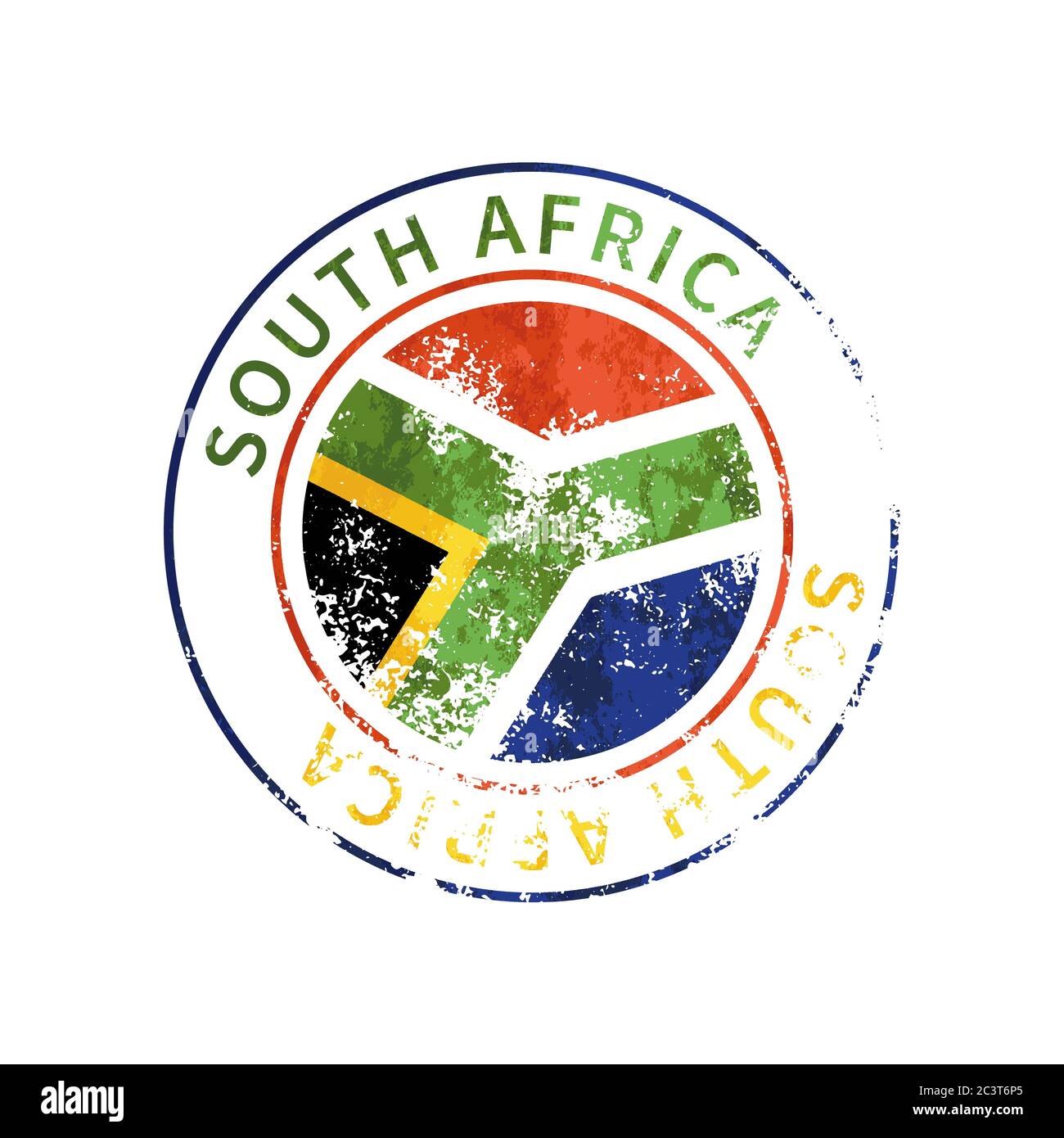 South Africa sign, vintage grunge imprint with flag on white Stock Vector