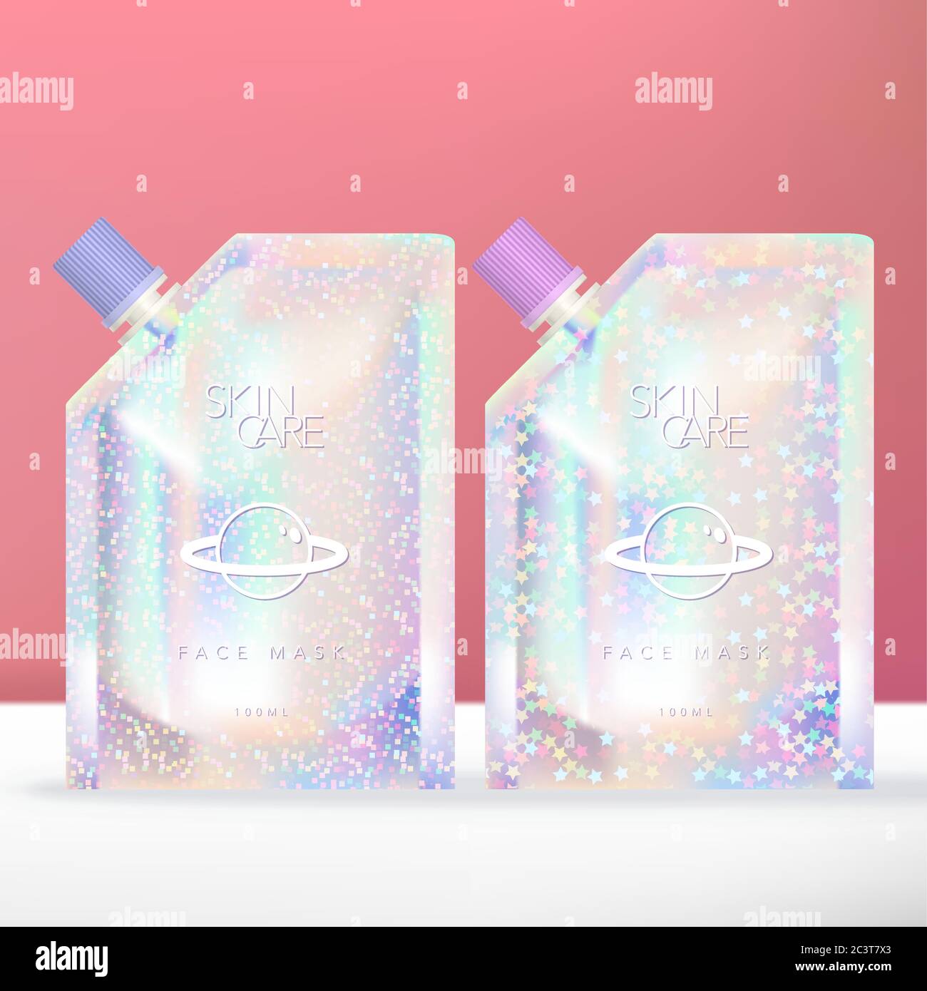 Vector Glitter Holographic Pouch or Packet with Screw Cap Stock Vector