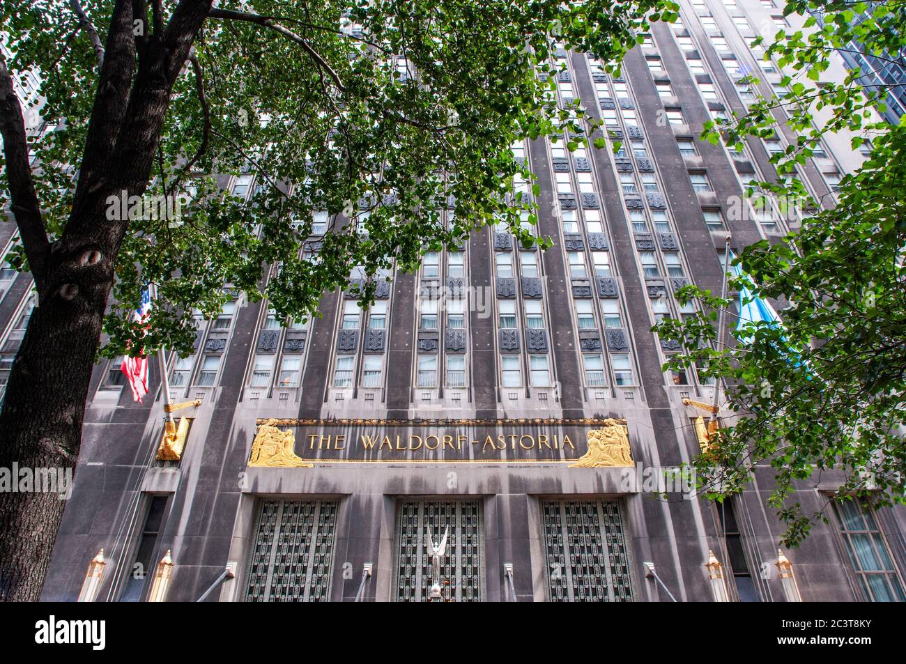 Waldorf-Astoria Hotel entry has art deco motifs, New York City. - Stock Photo