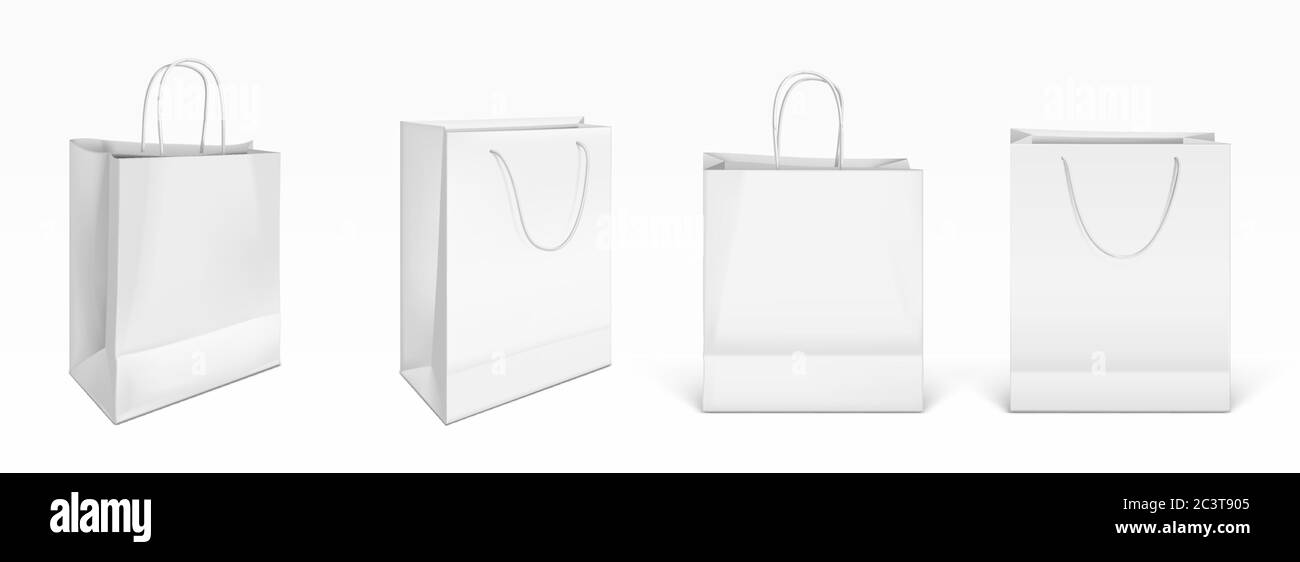 Premium Vector  White shopping bags isolated on transparent background.  emty paper package vector illustration.
