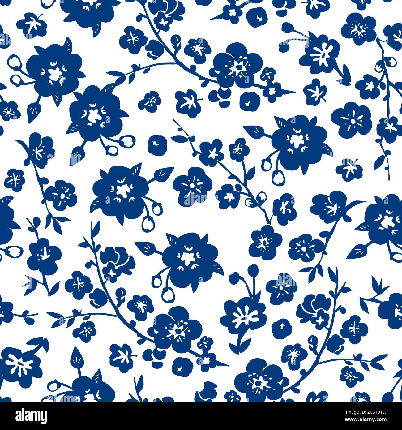 Vector Chinese Classic Blue Traditional Paper Cutting or Porcelain Seamless Spring Floral Blossom Pattern Stock Vector Image Art Alamy