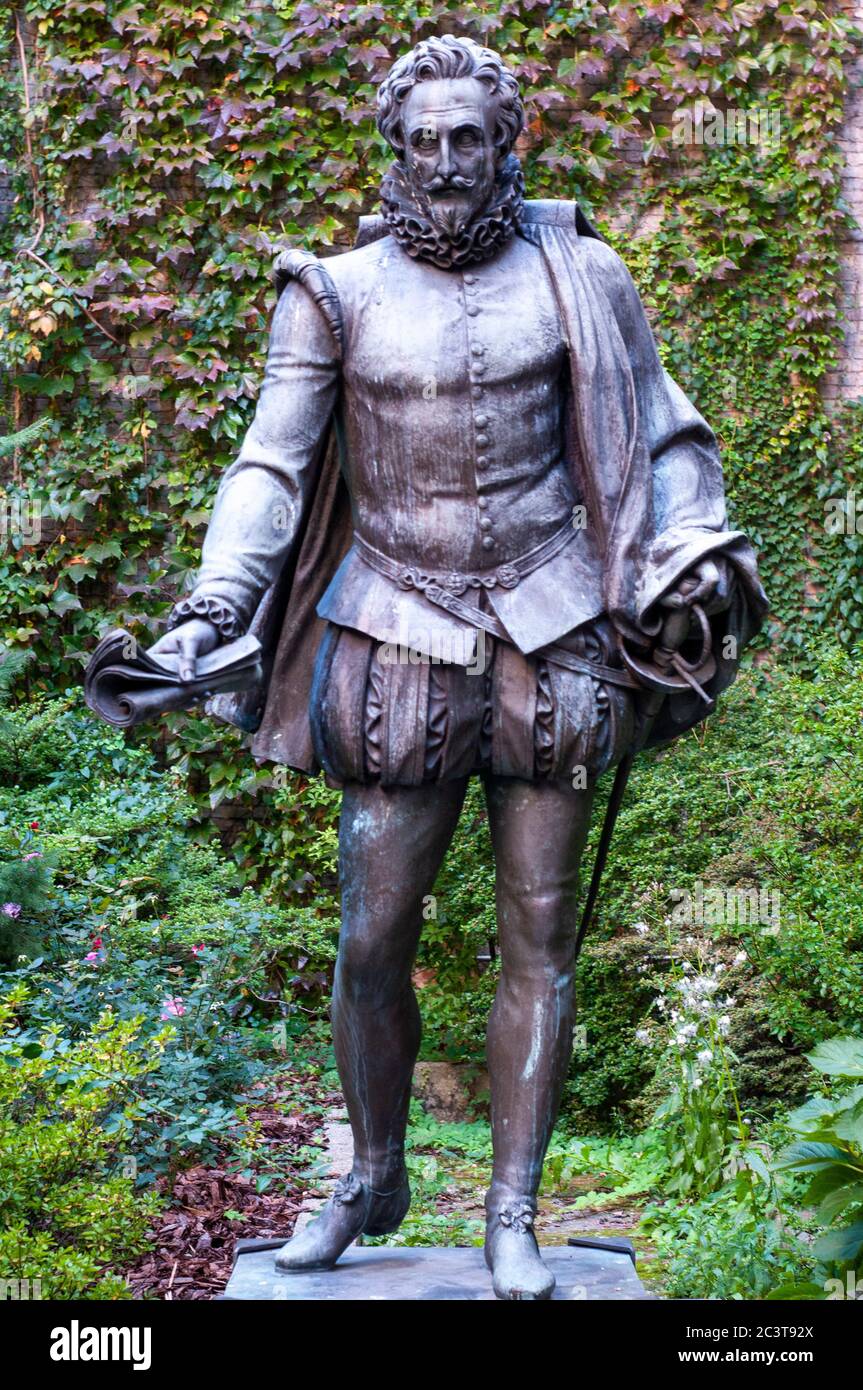 Statue of Cervantes in Greenwich Village New York City. Miguel de