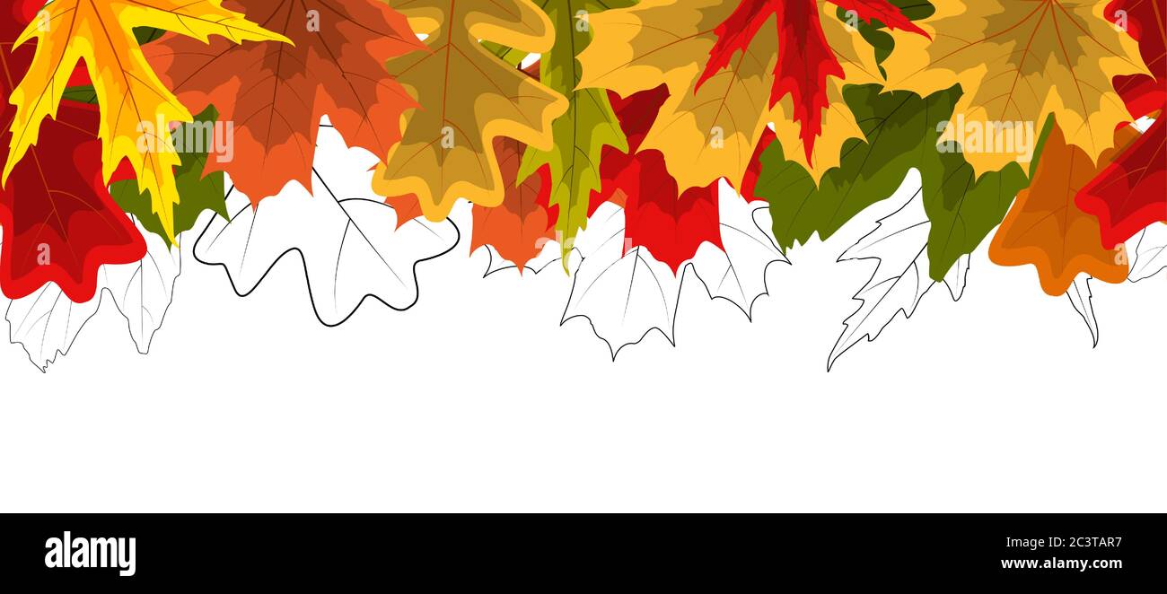 Shiny Autumn Leaves Seamless Border Background. Vector Illustration ...