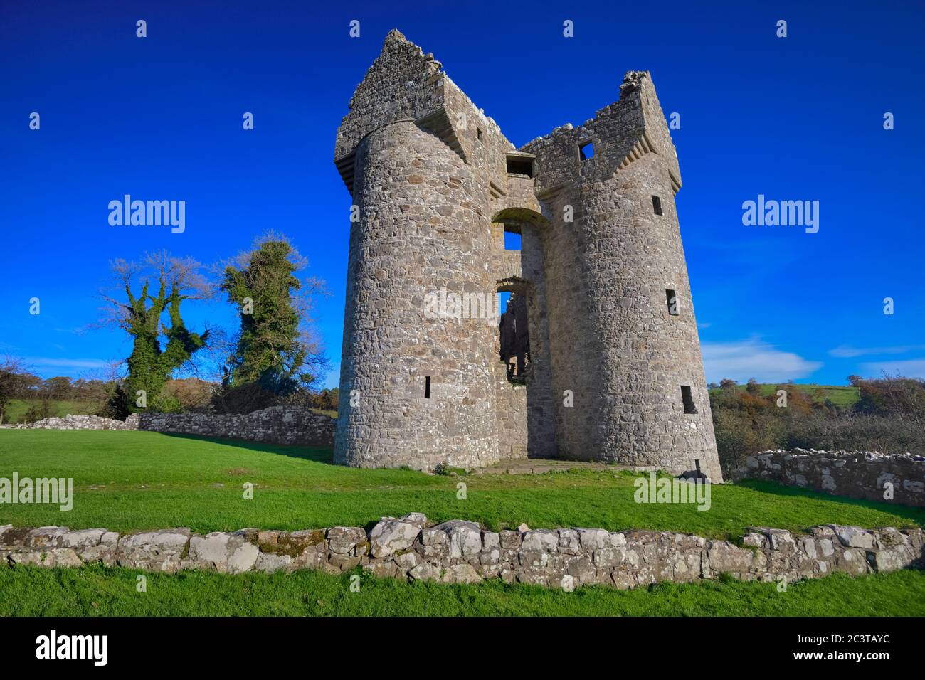 Northern Ireland, County Fermanagh. Monea Castle, a 17th century Plantation rectangular tower house. Stock Photo