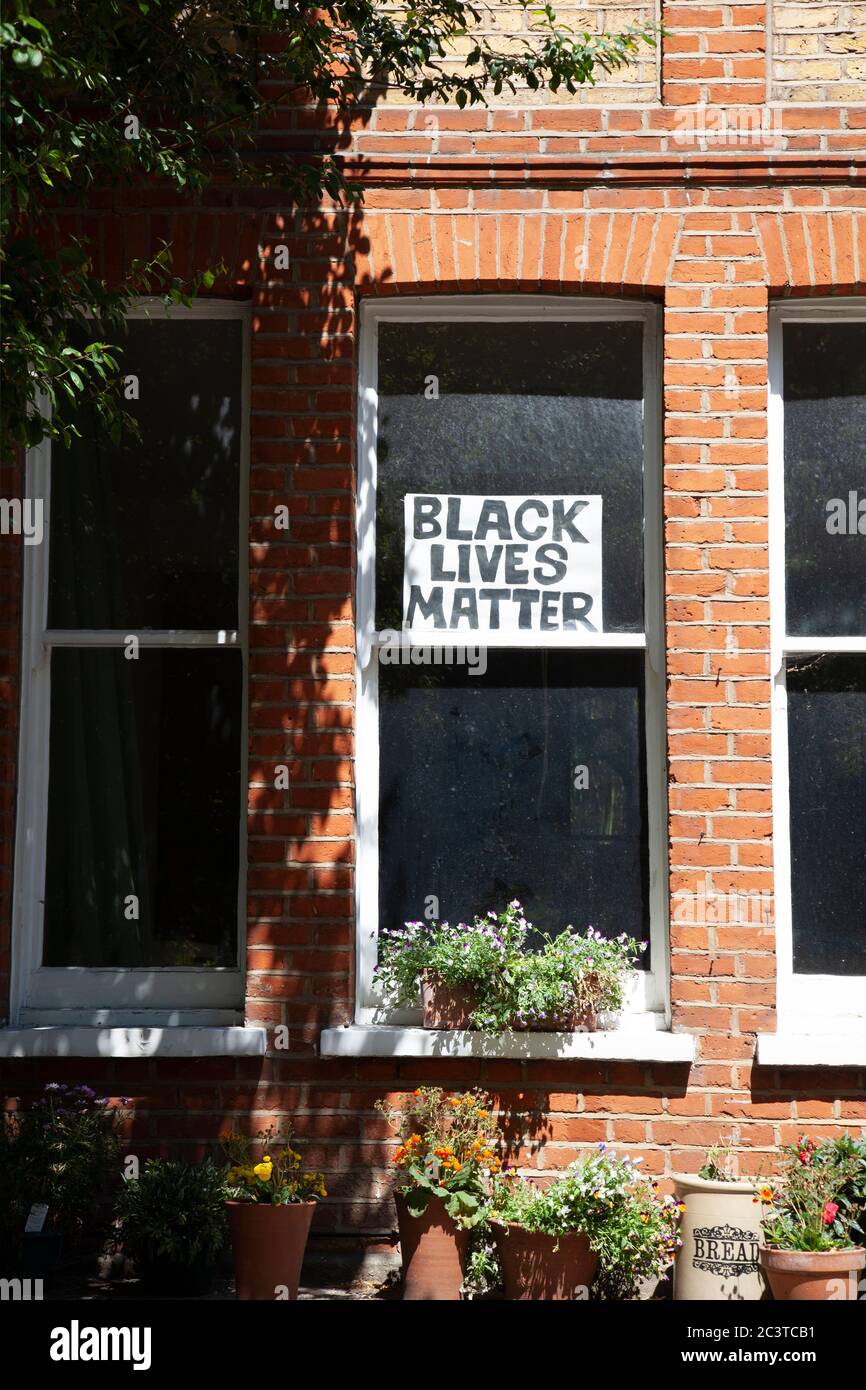 Home in Clapham With 'Black Lives matter' Sign in Window, London, UK Stock Photo