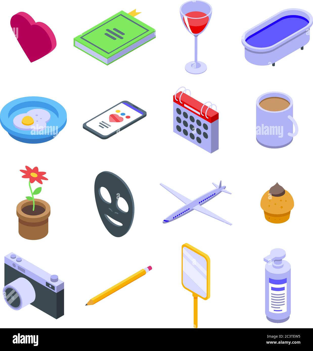Self-care icons set, isometric style Stock Vector