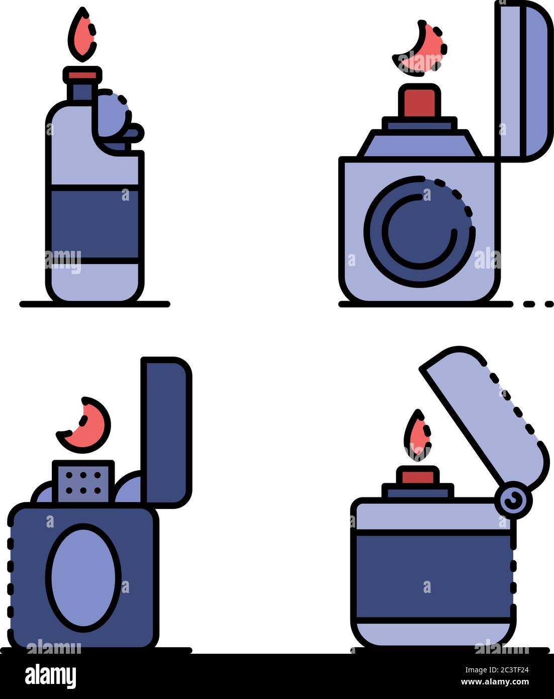 Cigarette lighter icons set vector flat Stock Vector