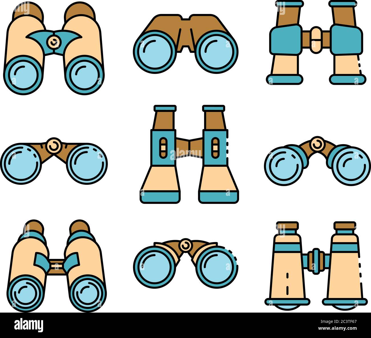 Binoculars icons set vector flat Stock Vector