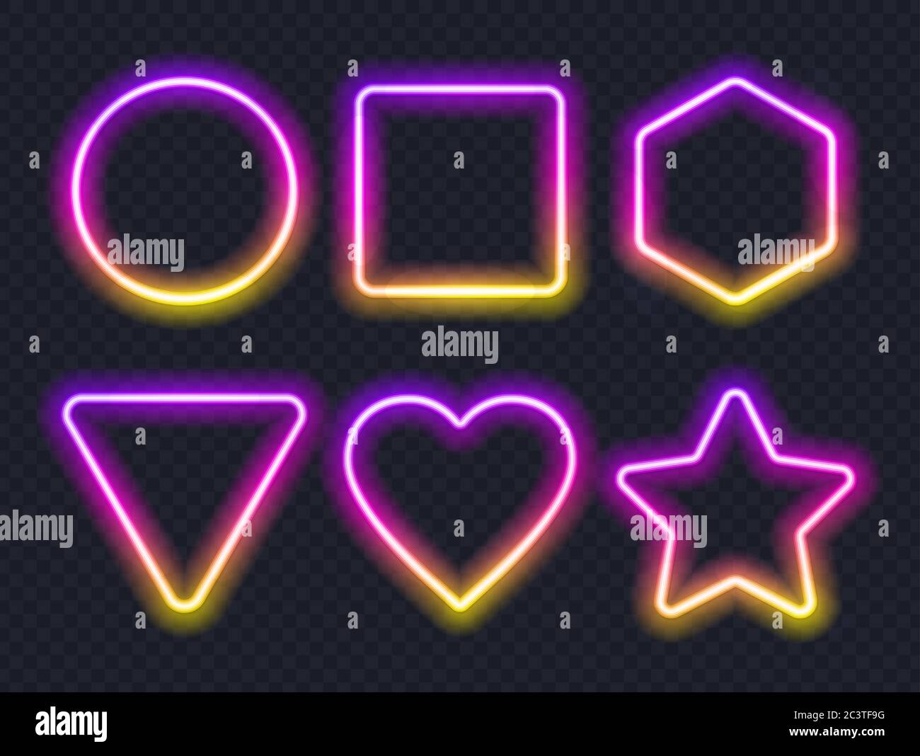 Set of pink yellow glowing neon frames on dark background Stock Vector ...