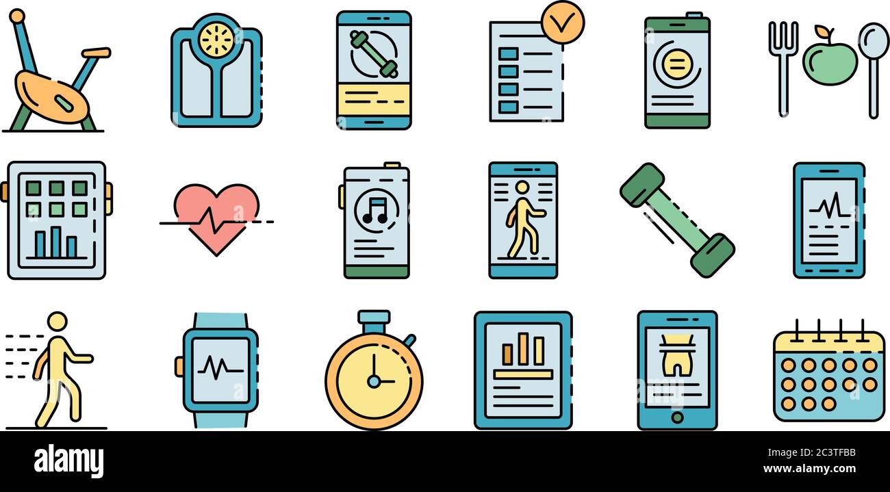 Apps for fitness icons set vector flat Stock Vector