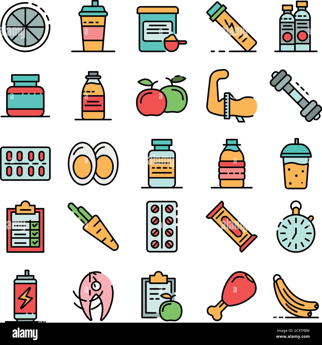 Sport nutrition icons set vector flat Stock Vector