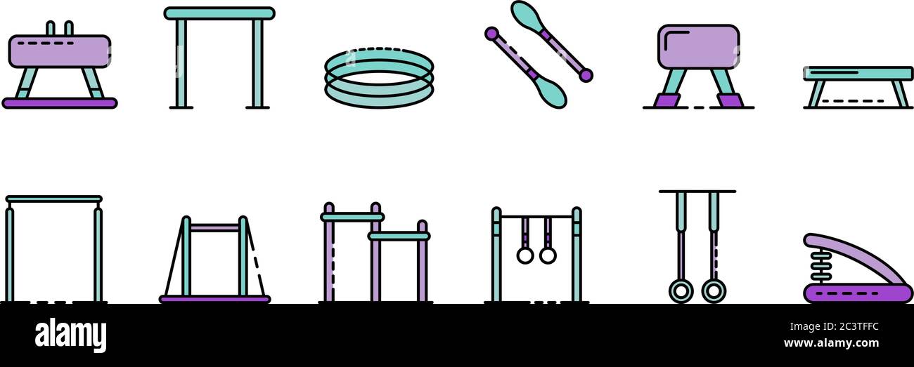 Gymnastics equipment icons set vector flat Stock Vector