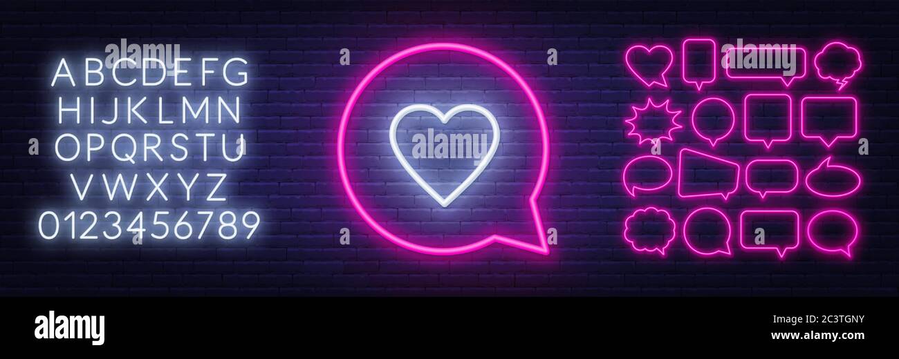 Neon sign like in speech bubble frame on dark background. Stock Vector