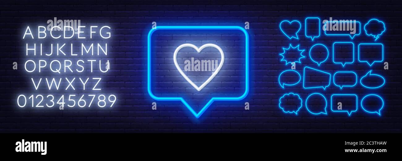 Neon sign like in speech bubble frame on dark background. Stock Vector