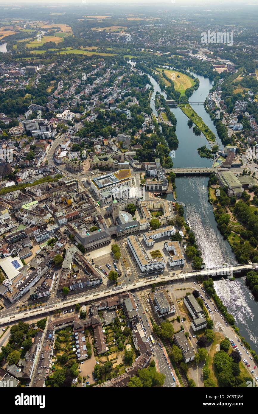 view of the inner city with city port, 21.07.2019, aerial view, Germany, North Rhine-Westphalia, Ruhr Area, Muelheim/Ruhr Stock Photo