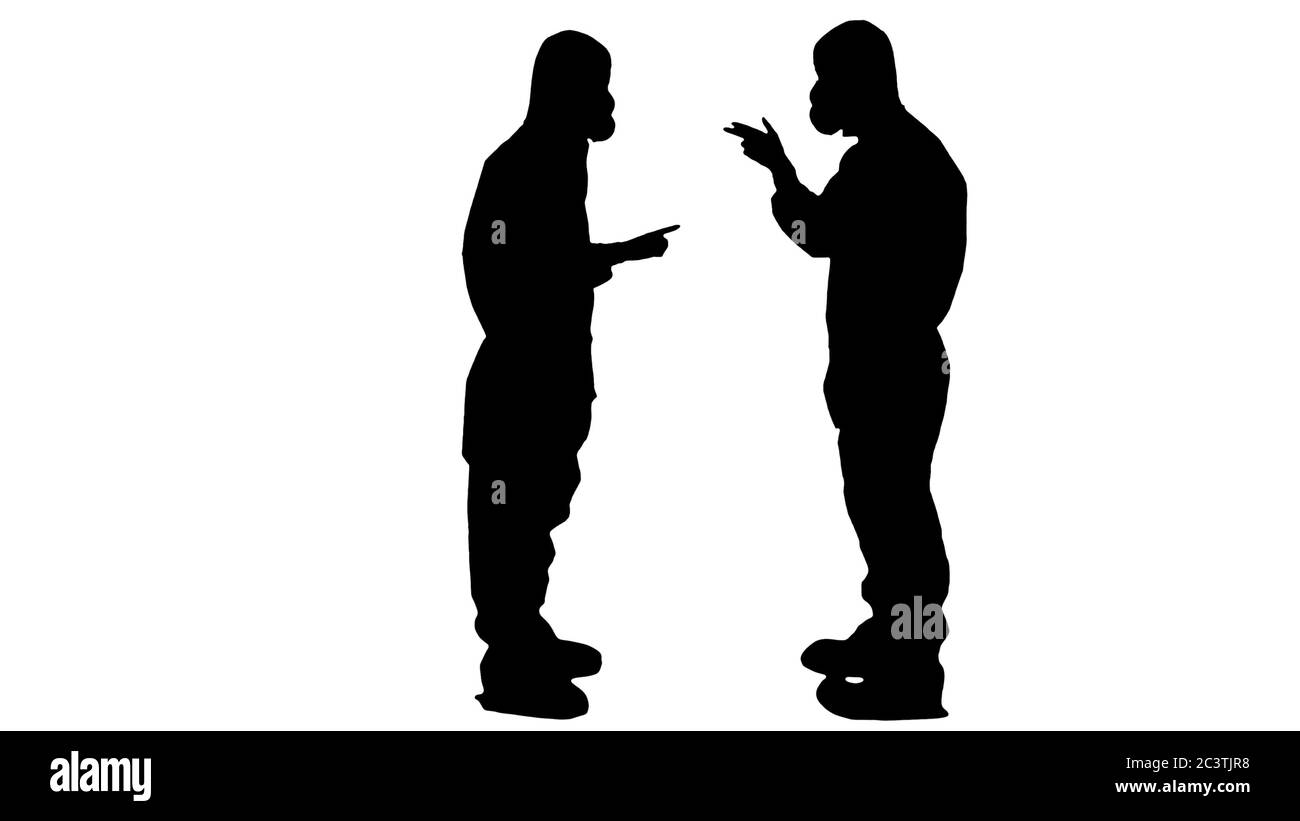 Silhouette Doctors or scientists in hazamat suits meet and shake hands. Stock Photo