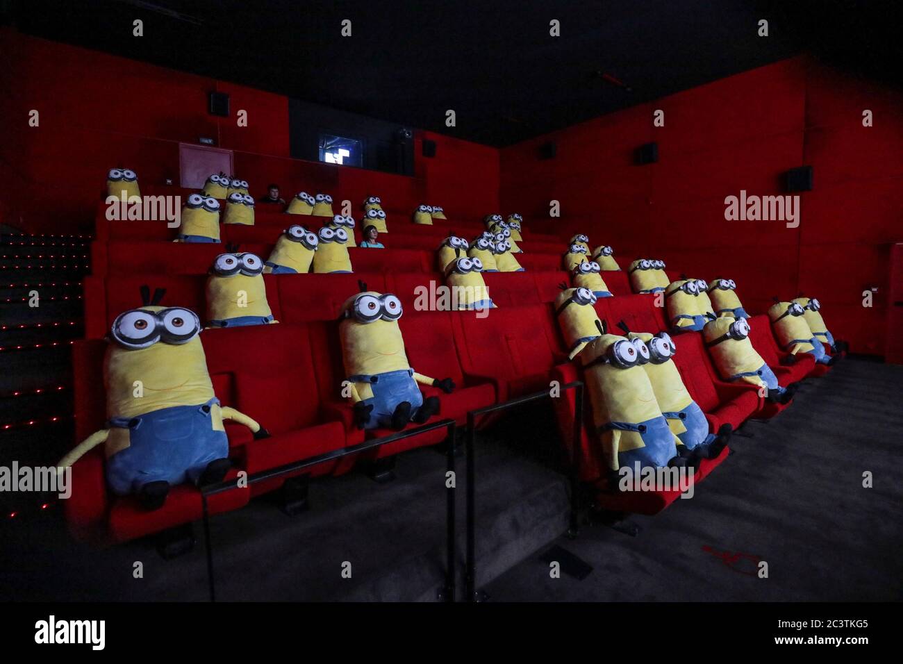 MINIONS USHER FRENCH CINEMA-GOERS BACK AFTER COVID 19 Stock Photo
