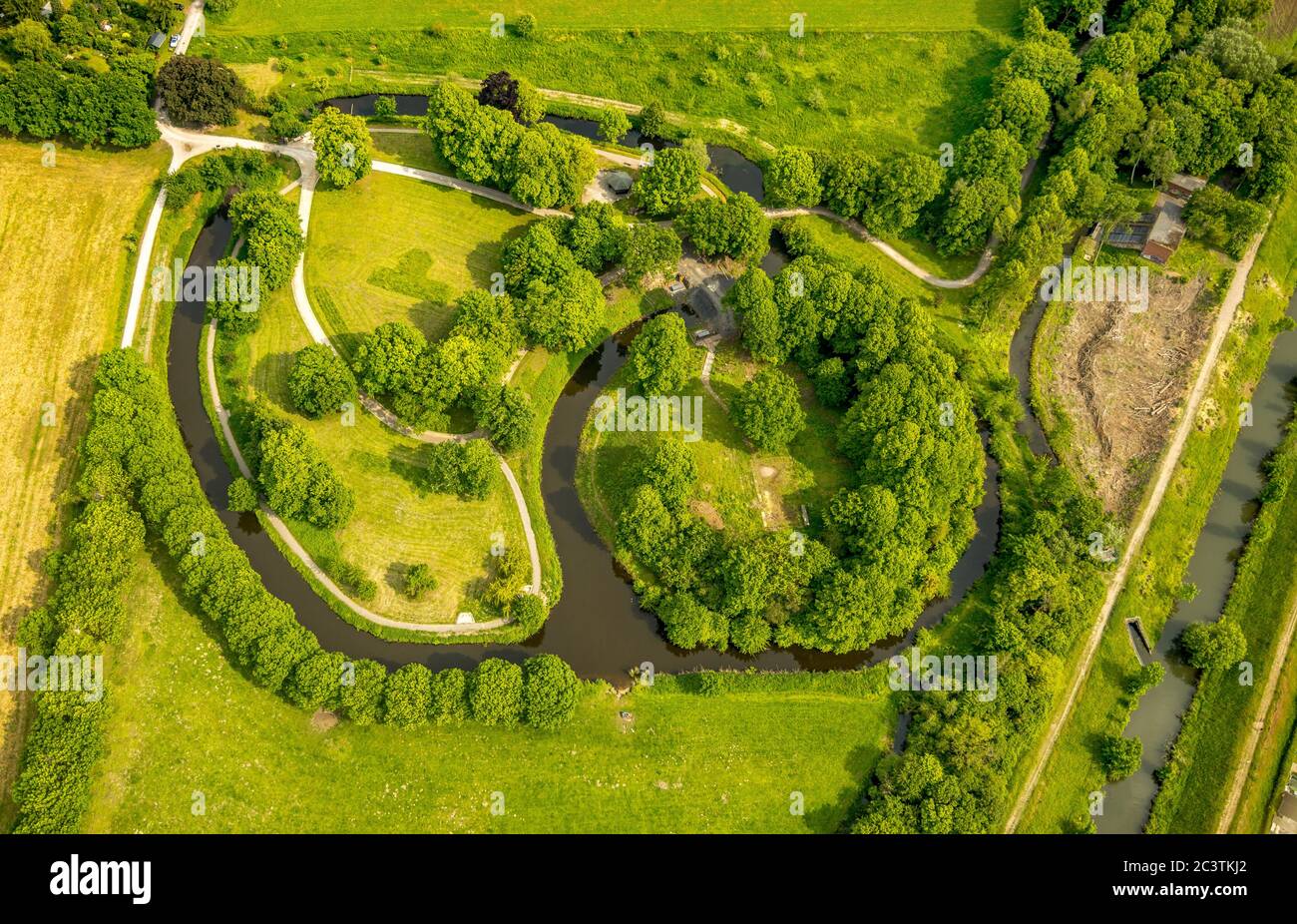 historic castel hill Mark, 01.10.2019, aerial view, Germany, North Rhine-Westphalia, Ruhr Area, Hamm Stock Photo