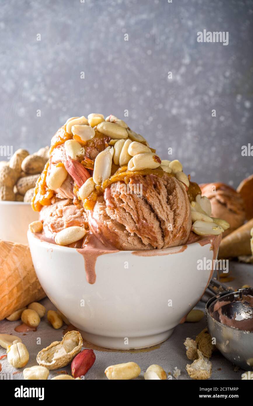 Peanut butter ice cream. Sweet peanut ice cream with peanut butter