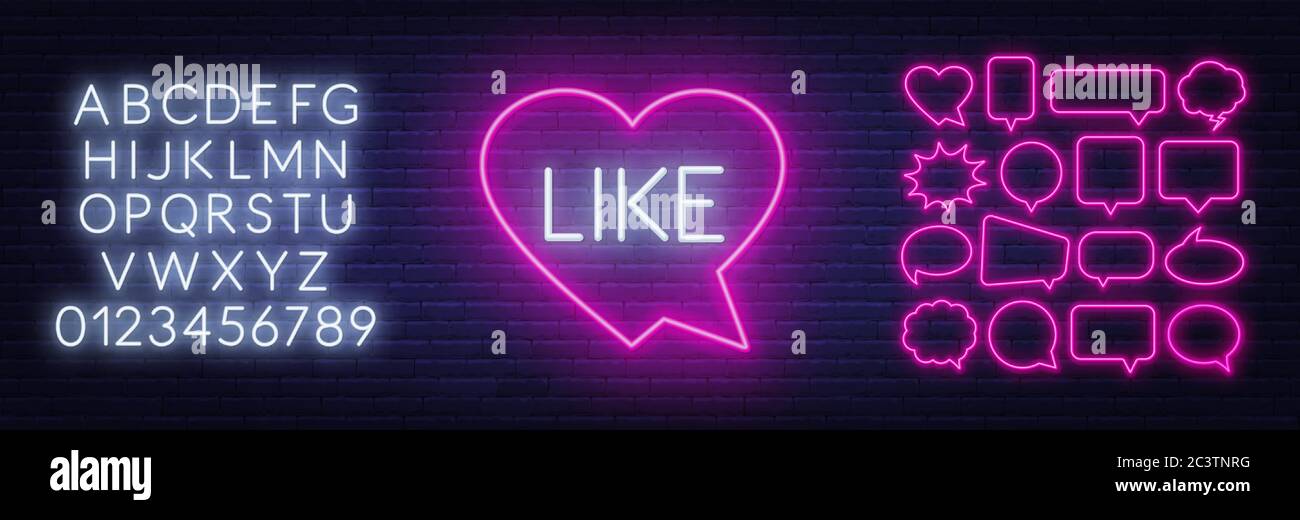 Neon sign like in speech bubble frame on dark background. Stock Vector
