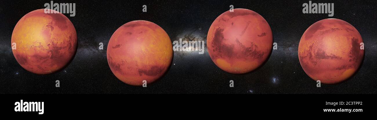 planet Mars, the red planet from all sides in front of the Milky Way ...