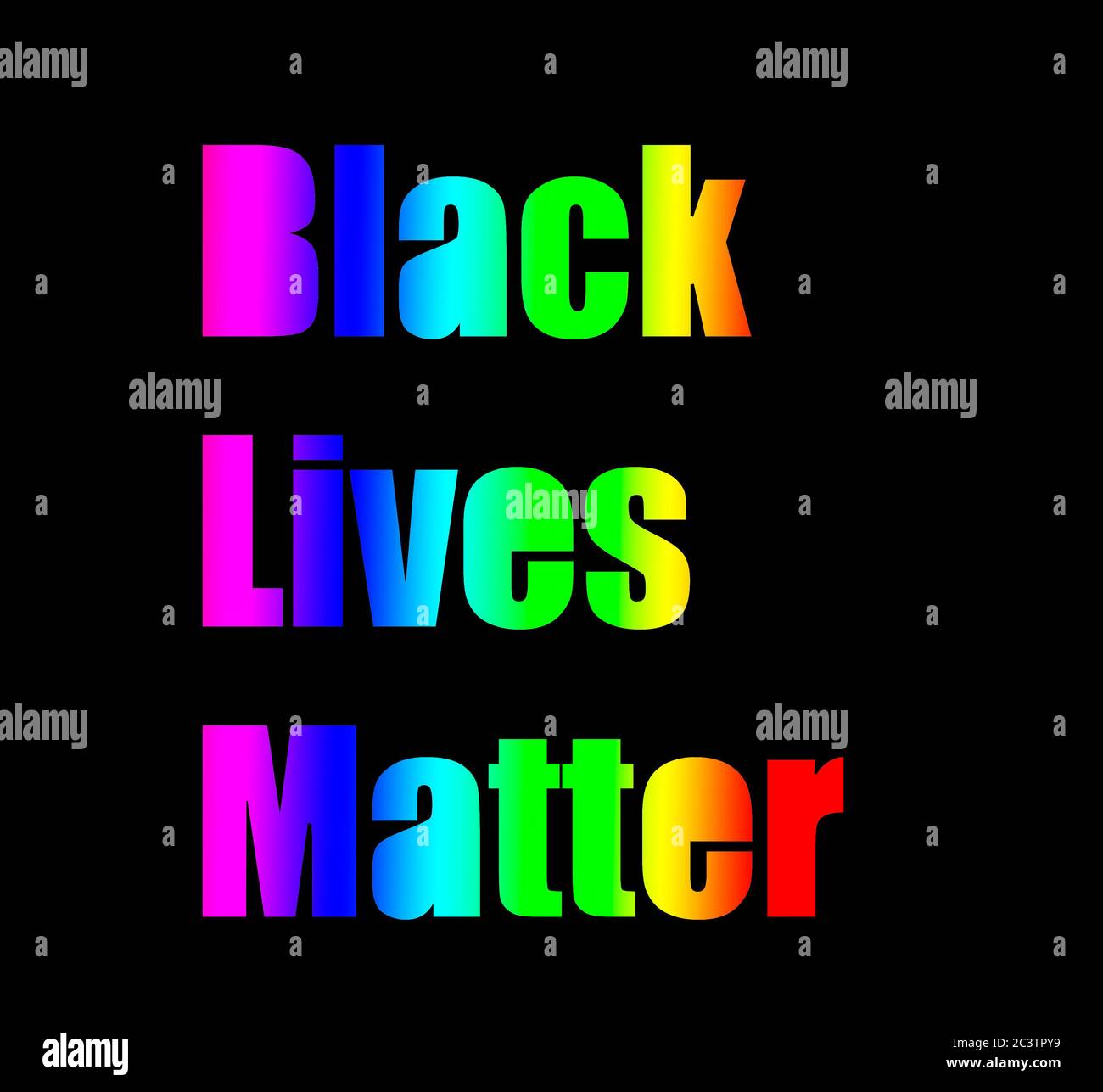 Black lives matter text and rainbow lettering card on dark background with White letters, Stock Photo