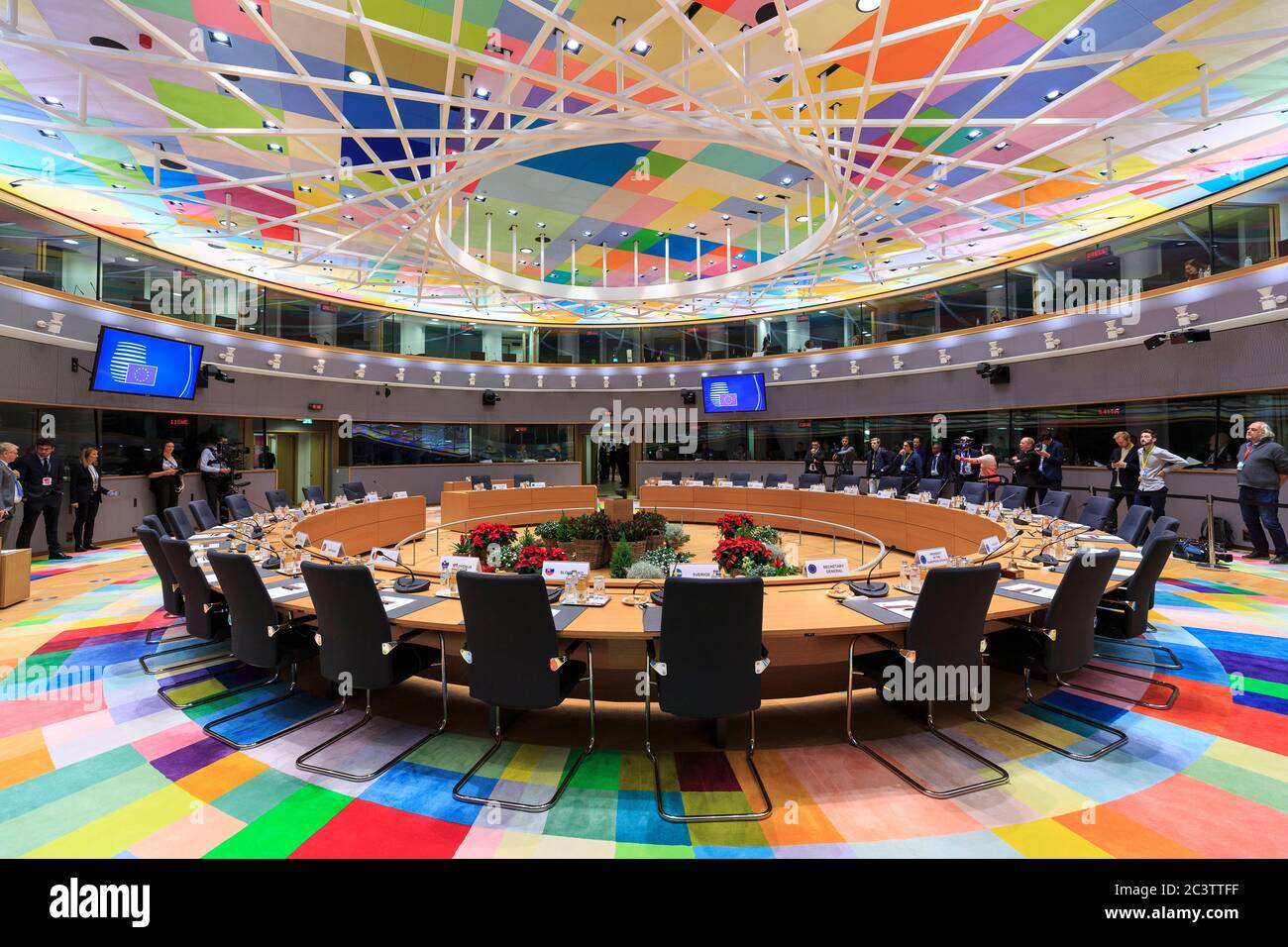 Belgium, Brussels, December 13, 2019: Europa building, seat of the European Council, meeting room before a meeting of the 27 heads of state or governm Stock Photo