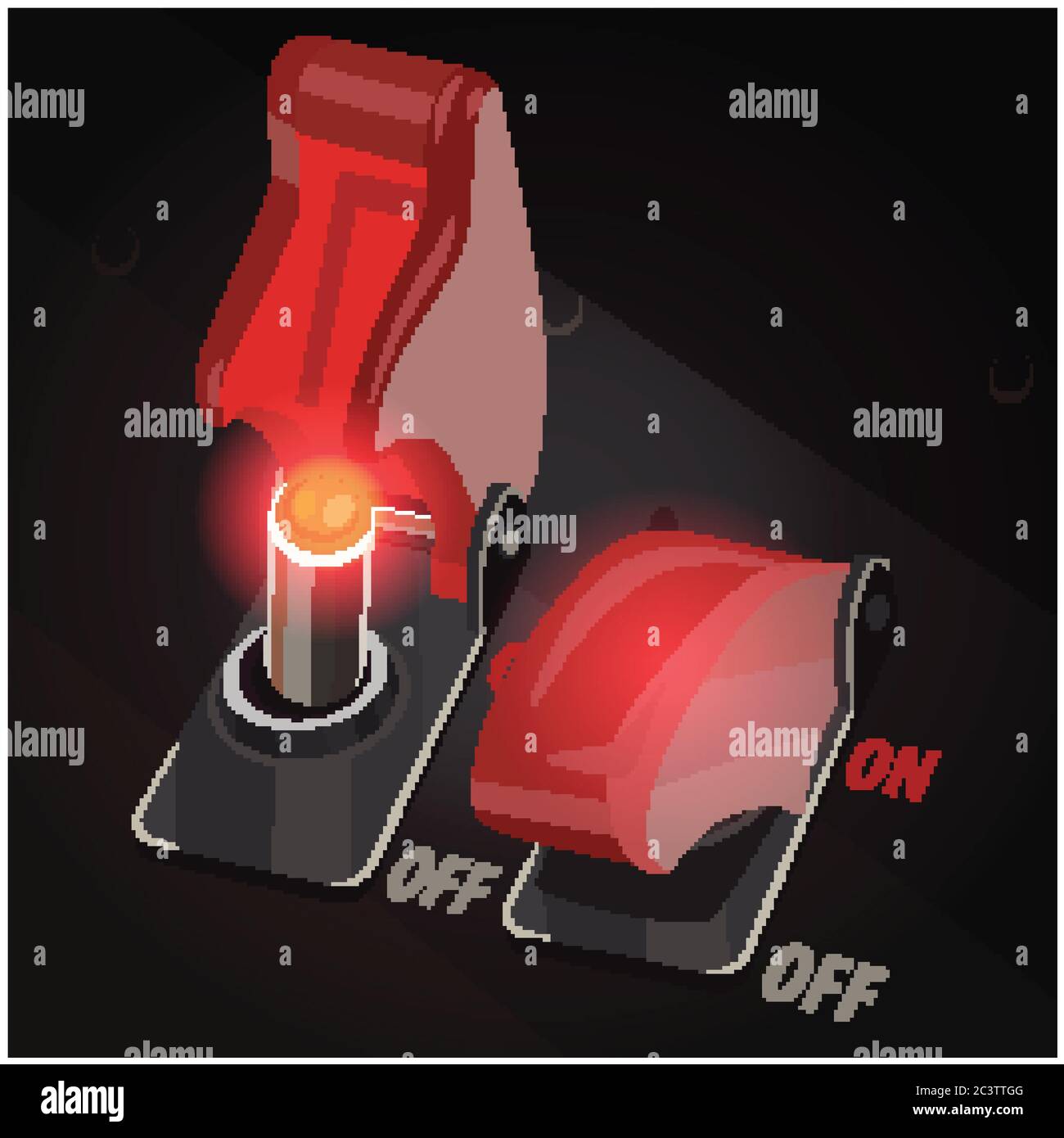Stylized vector illustration of toggle switches with safety covers